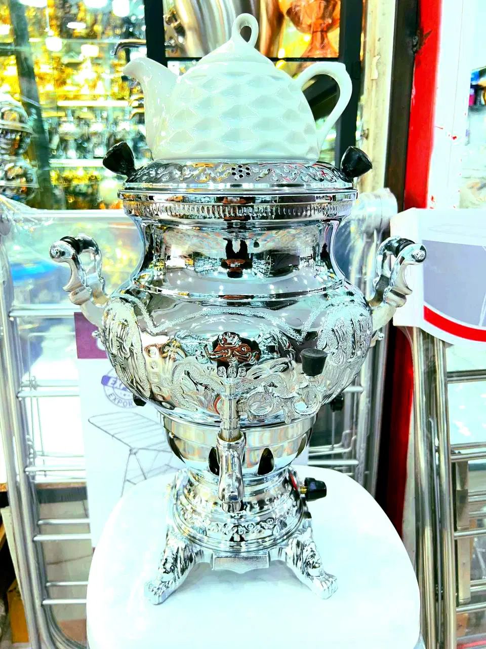 سماور سه کاره عدسی بدون تنوره برنجی