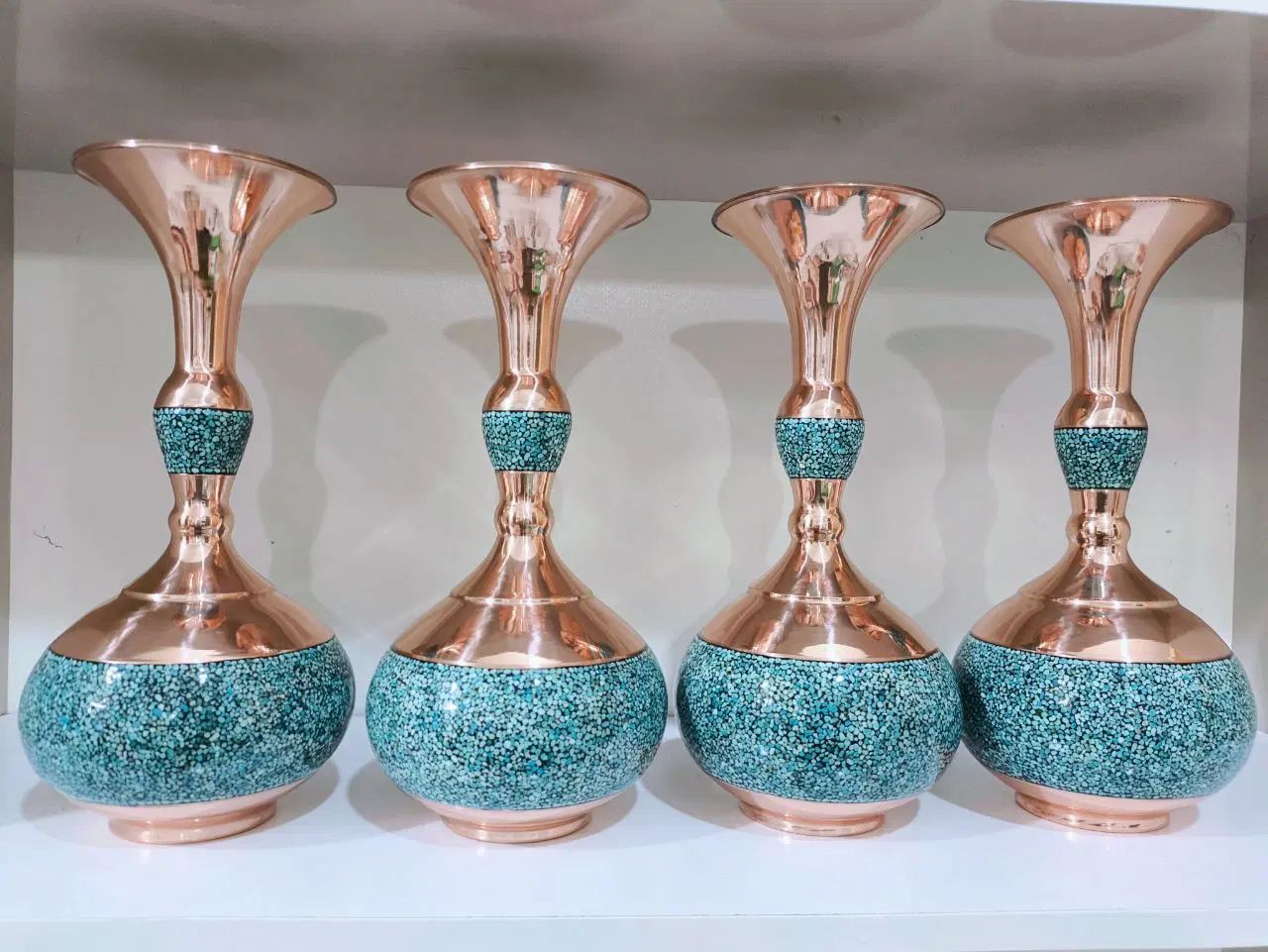 گلدان شلغمی  مس فیروزه
