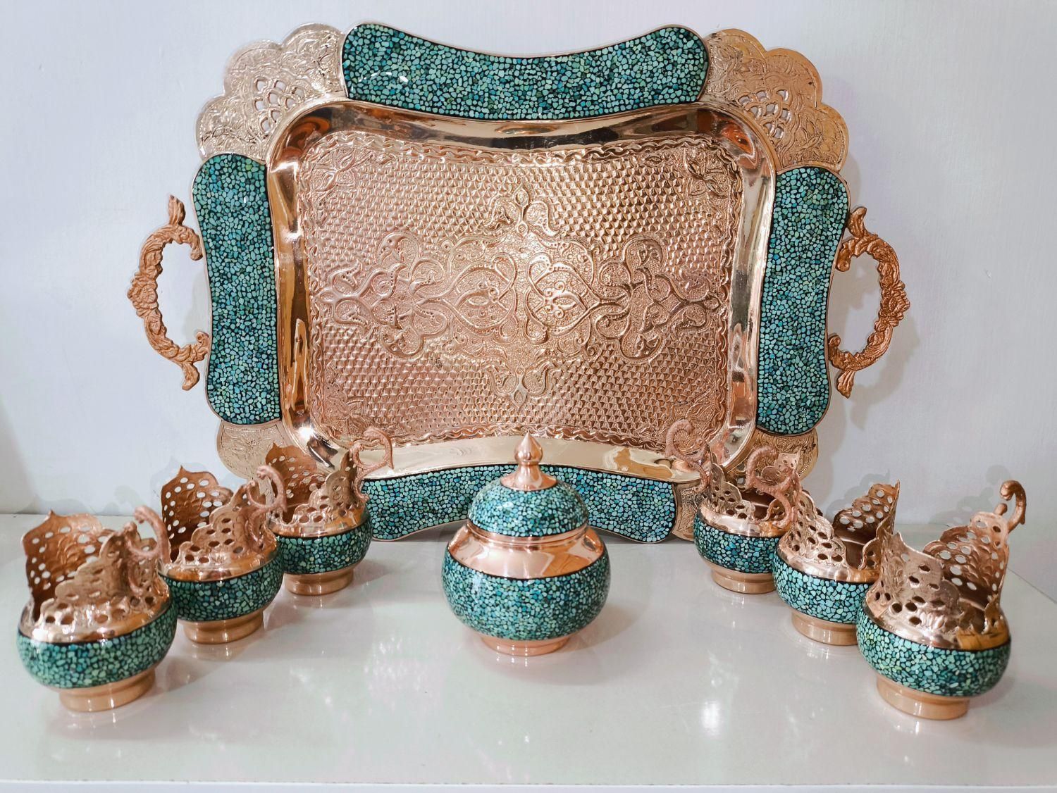 ست سینی گالش مس فیروزه