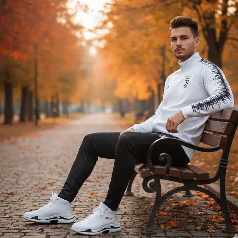 ست سوییشرت شلوار یوونتوس مردانه +کفش ساقدار سفید