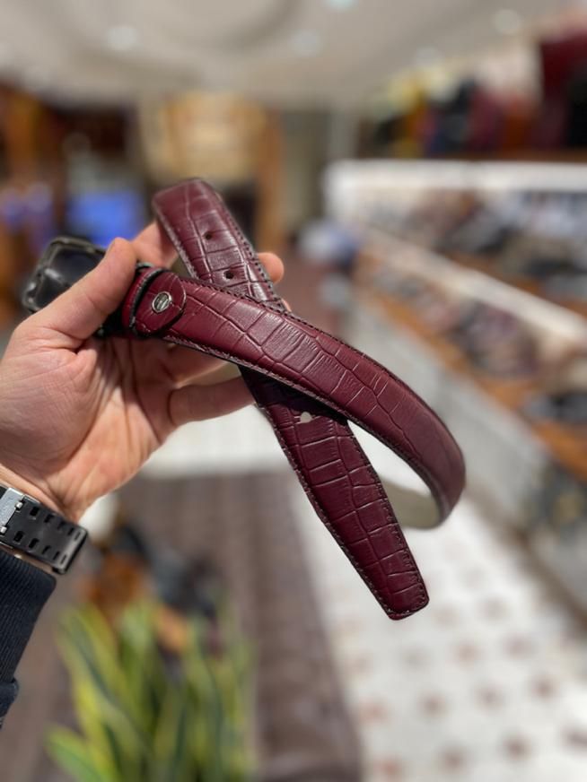 کمربند سه لایه چرم کرکودیلی دسترنگ