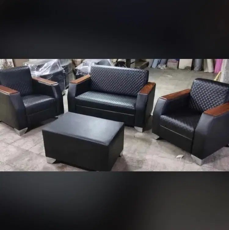 مبل اداری رز دسته وکیوم چرم دوختی مشکی