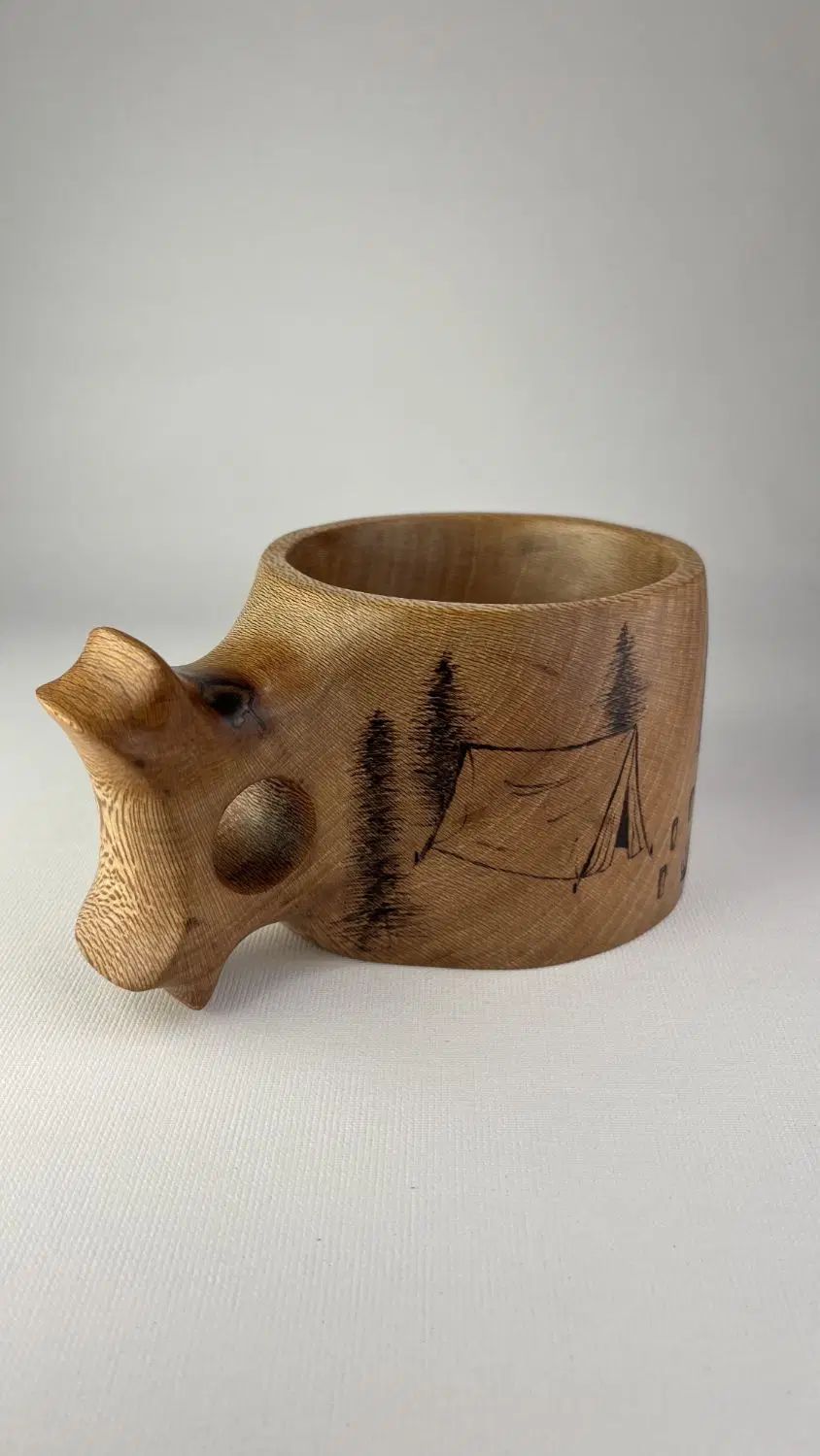 سوخته کاری روی ماگ و کوکسا چوبی