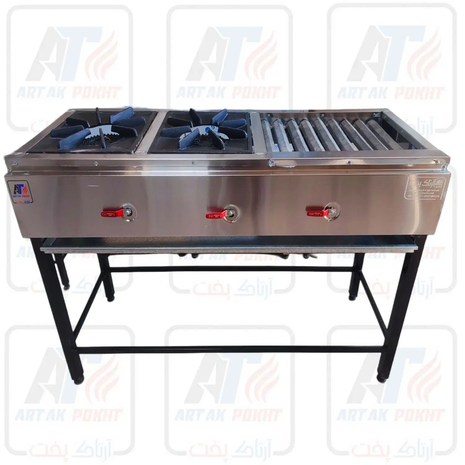 اجاق گاز صنعتی 2شعله پایه دار+کباب پز 50 سانتی