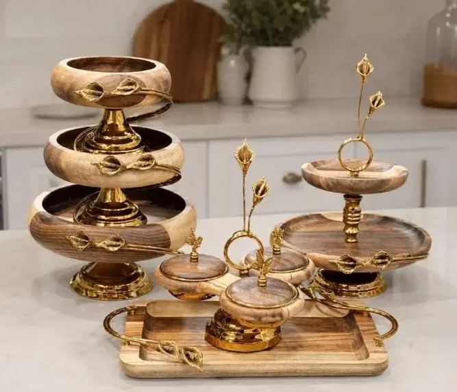 سرویس پذیرایی چوبی سینی نمکدان ظروف جهیزیه