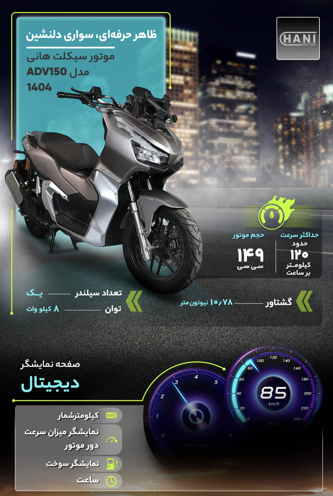 موتورسیکلت هانی ADV150 صفر مدل 1404.