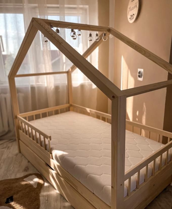تخت کلبه ای کودک چوبی تمام چوب