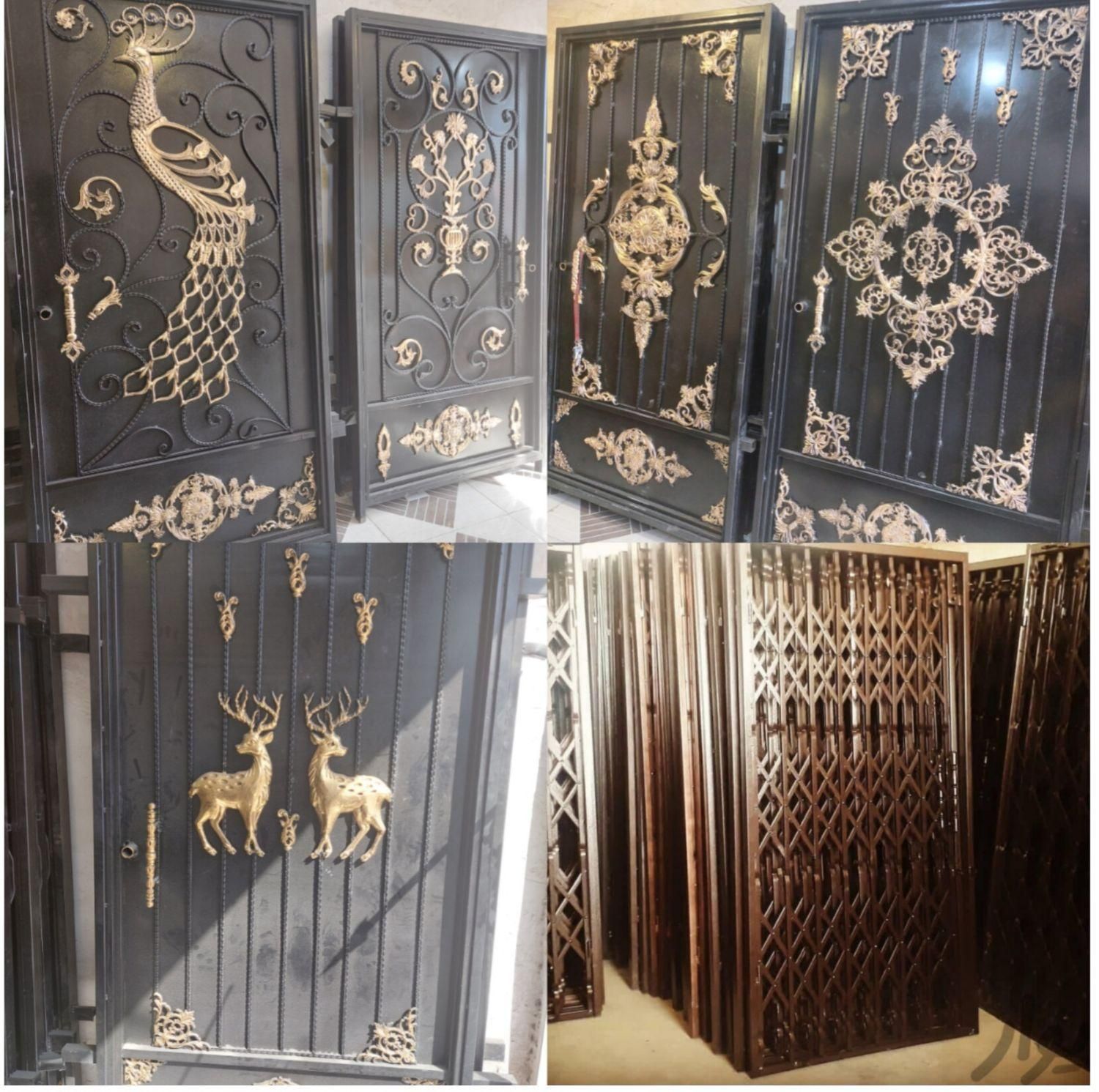 درب آهنی سنگین نفررو گل دار درب چوبی حیاطی ویلایی