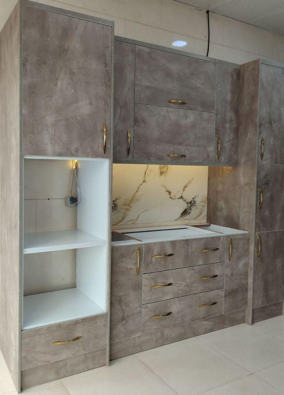 کابینت مدرن سفید و طوسی با تخفیف ویژه