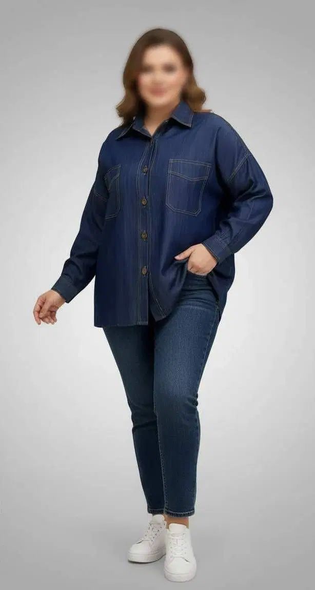 شومیز مانتویی لی کاغذی زنانه سایز بزرگ۴XL/۵XL