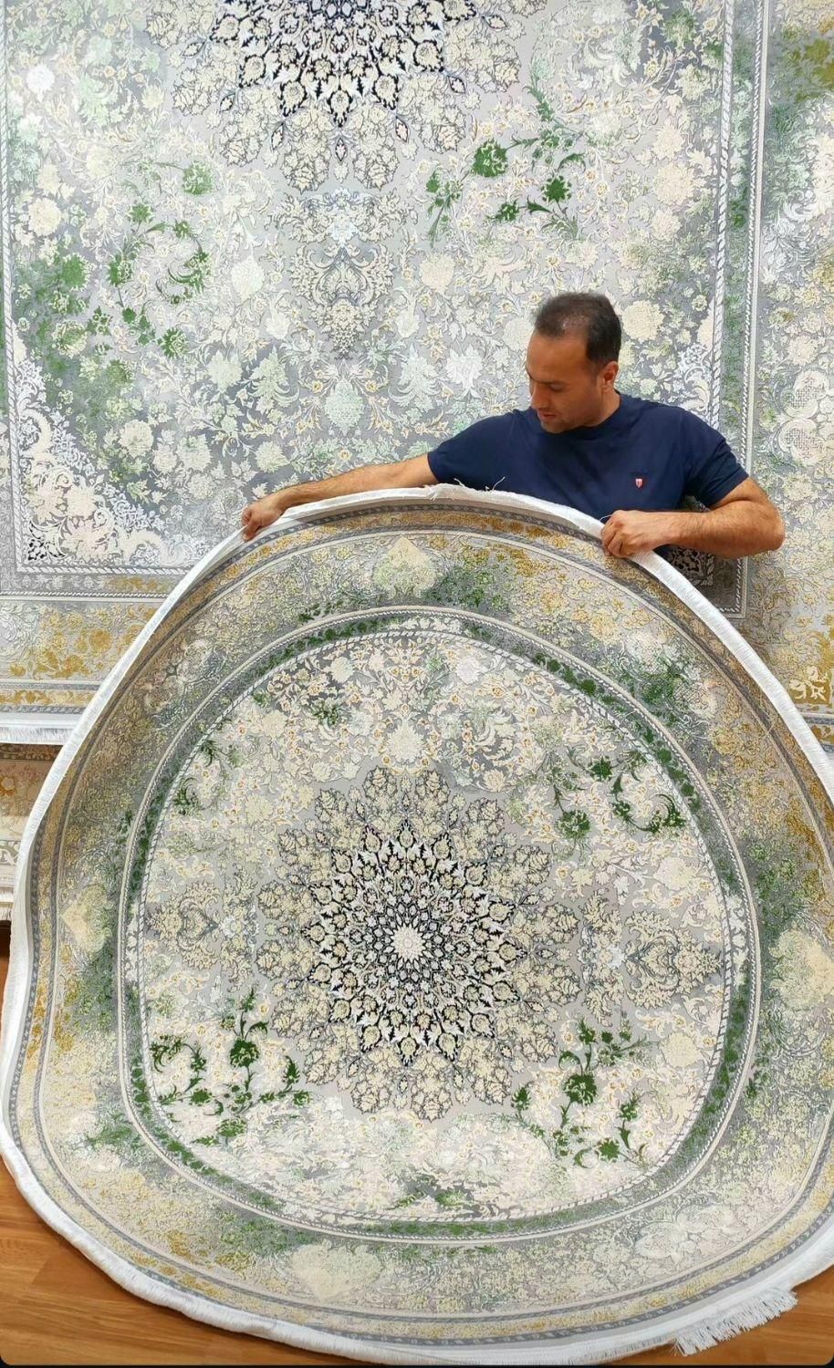 فرش پتینه سبز/ ۱۲۰۰شانه تراکم۳۶۰۰ گلبرجسته