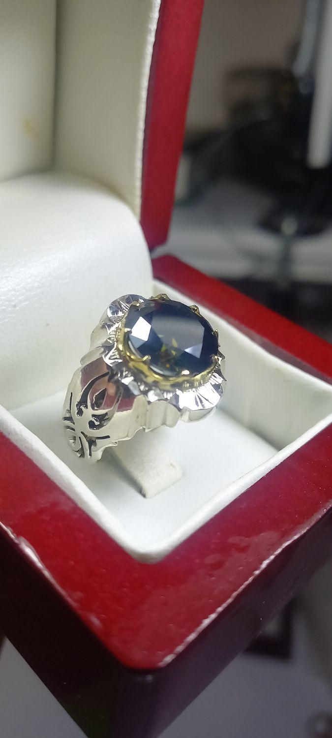 انگشتر نقره دستساز موزانایت سیاه روسی