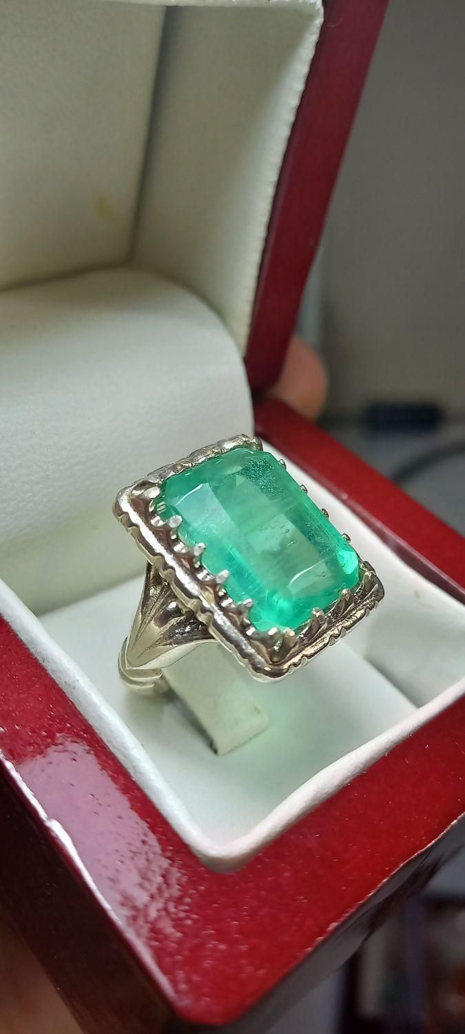 انگشترنقره بانگین زمردبرزیلی چهارگوش