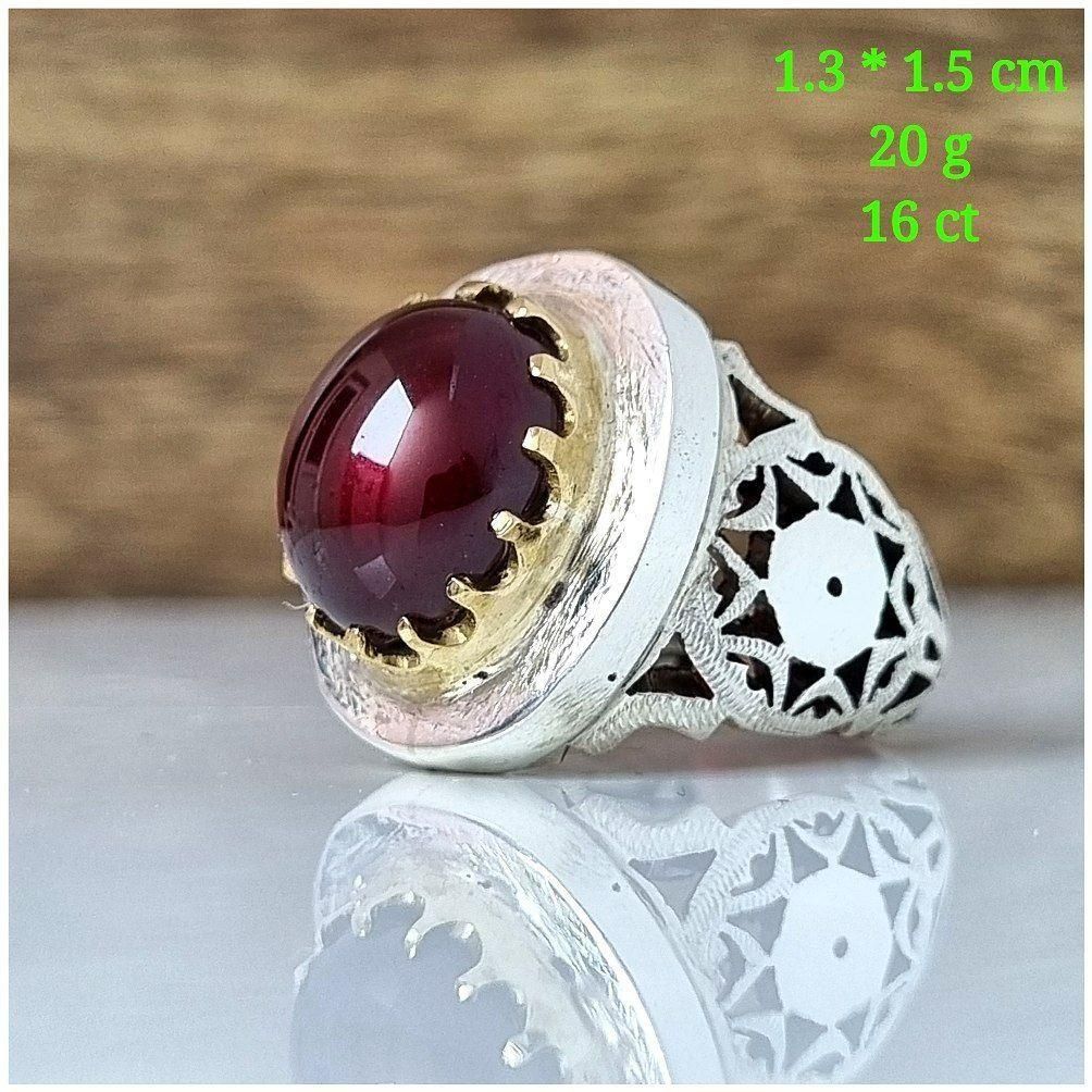 انگشتری گارنت با رکاب دستساز نقره