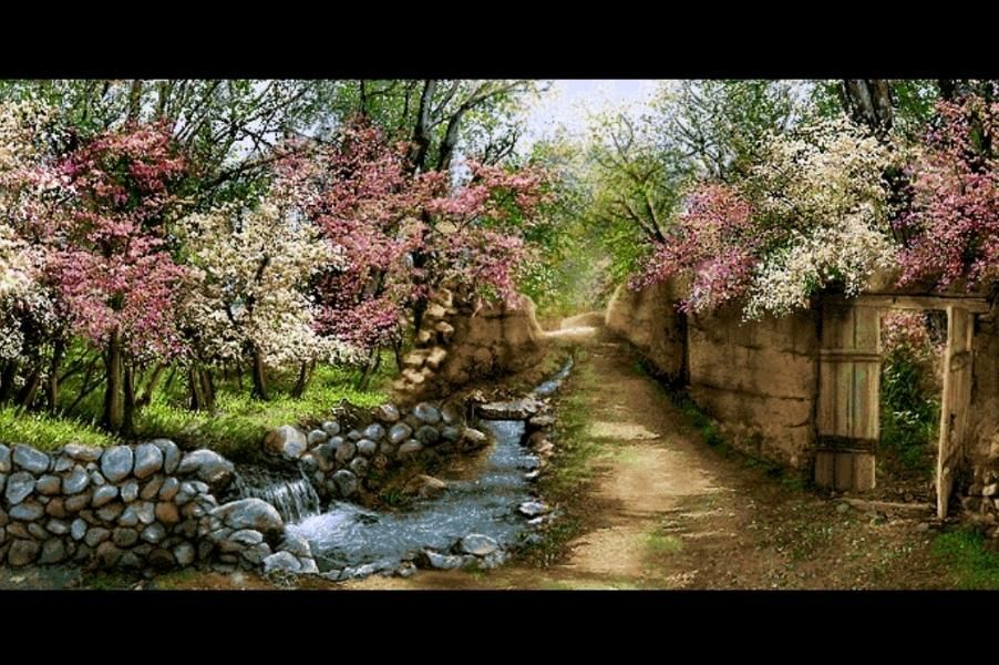 نخ و نقشه آماده بافت تابلوفرش کوچه باغ