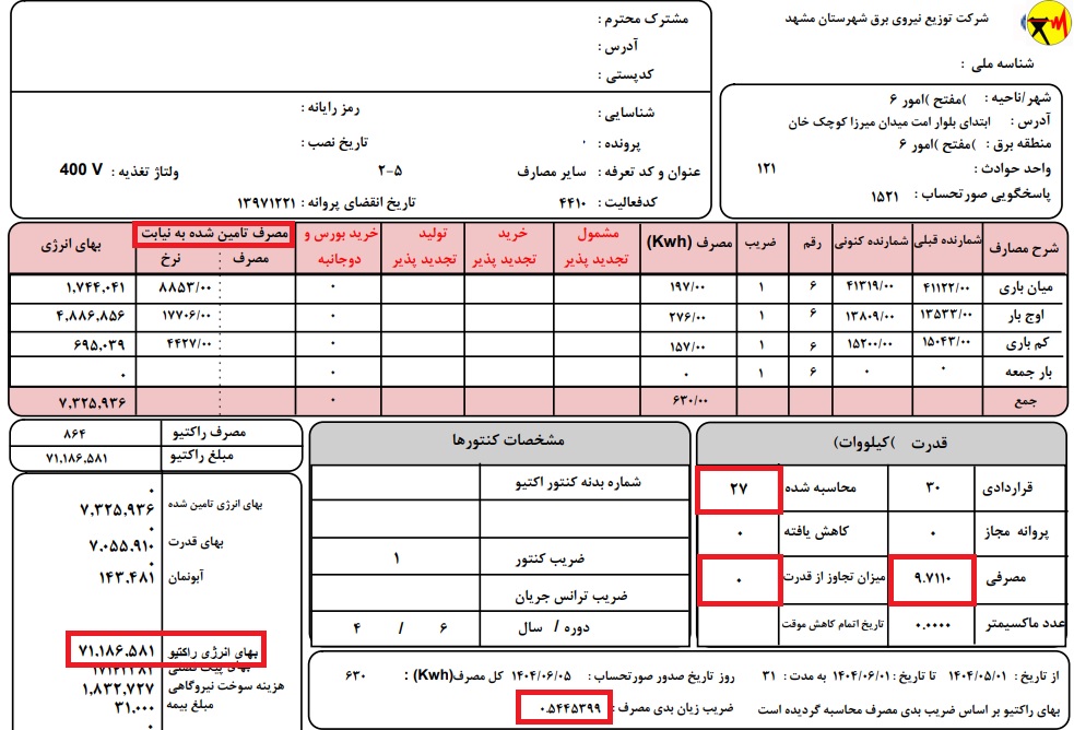 تحلیل قبض برق